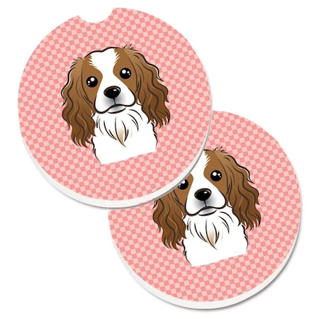 Carolines Treasures Checkerboard Pink Cavalier Spaniel Cup Holder Car Coaster, PK2 BB1224CARC